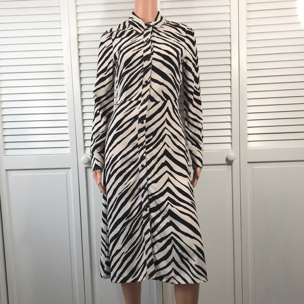 TOPSHOP Zebra Print Long Sleeve Shirt Dress Size 2